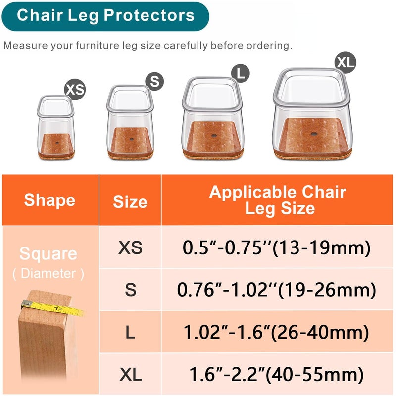 Ansible 24 pcs Square Large Chair Leg Floor Protectors  Furniture Felt Pads Silicone Covers caps for Chairs Chair Leg Protectors for Hardwood Floors (Large fit:1.1''-1.5'') - Image 4